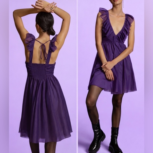 Anthropologie Dresses & Skirts - NWT Anthropologie Maeve Ruffled Tulle Mini Dress Purple Fairy Romantic Medium